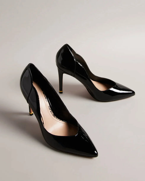 ORLINAY-Shoes-Step out in style with the ORLINAY heels. Their slip-on style ensures easy wear, and the golden heel detail with a logo-engraved band adds an understated hint of glamour to your ensemble. Court heels Patent leather Pointed toe Layered side Slip on Golden heel detail and logo engraved band Heel height: 10cm- Ted Baker Romania